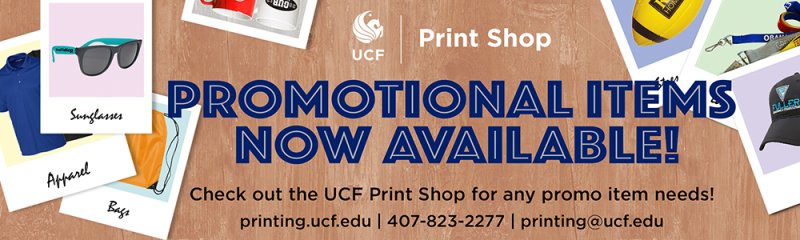Print Shop Promotional items now available!  printing.ucf.edu