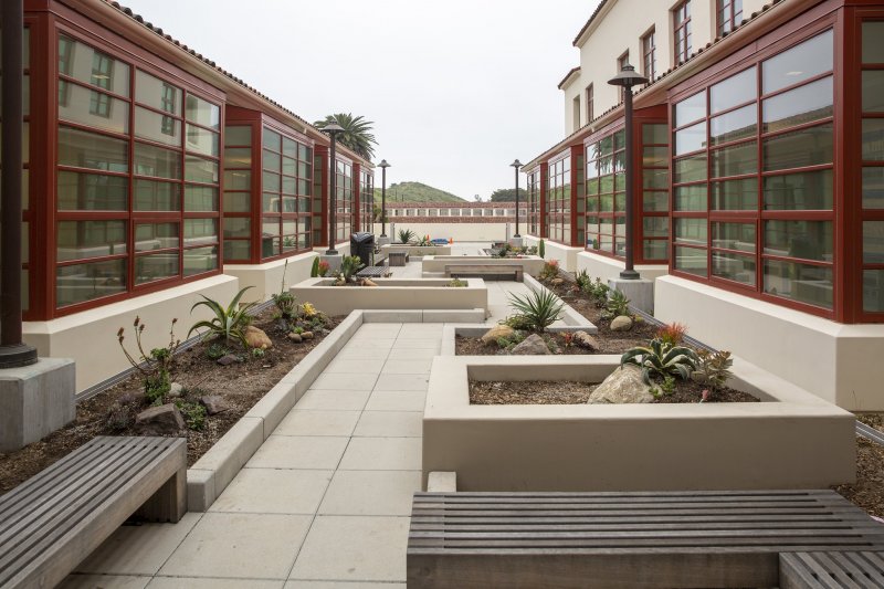 Located on the second floor of Sierra Hall, the courtyard is a great place for studying in between classes or for watching the sunset