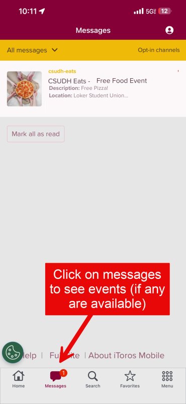 A screen image showing the iToros Mobile Message Center on the row of app navigation icons towards the bottom of the page.