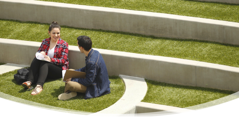 students sitting on grass