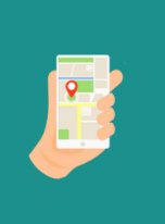 hand holding phone with map app open illustration