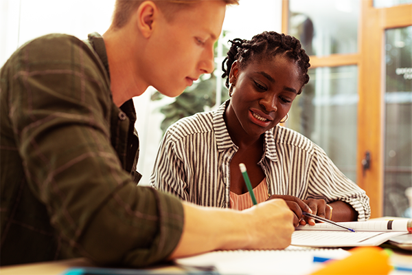 two students working together