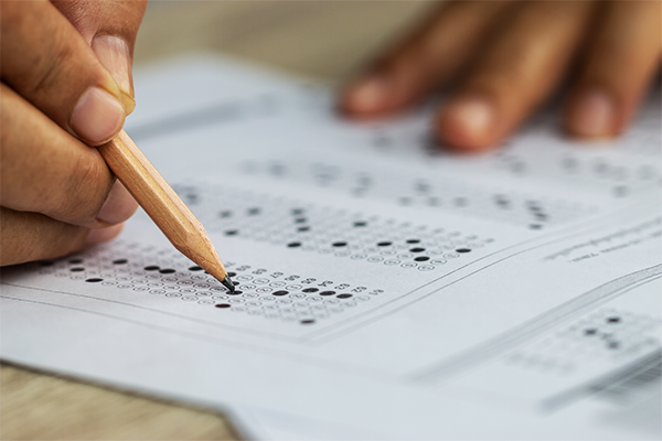 close up of student taking test