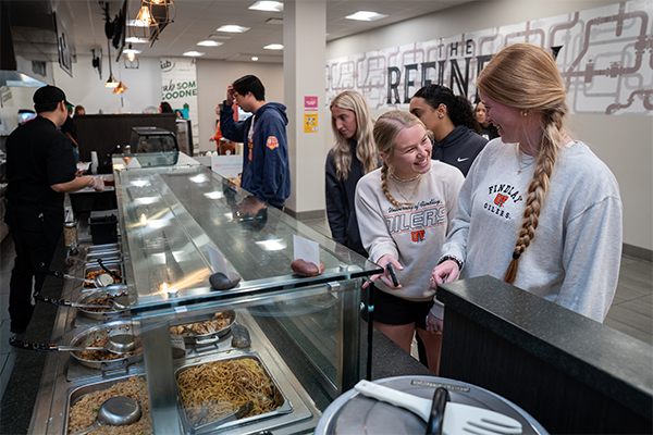 students in line for dining