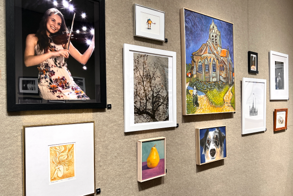 Art hung on gallery wall
