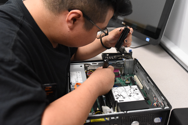 student working on pc