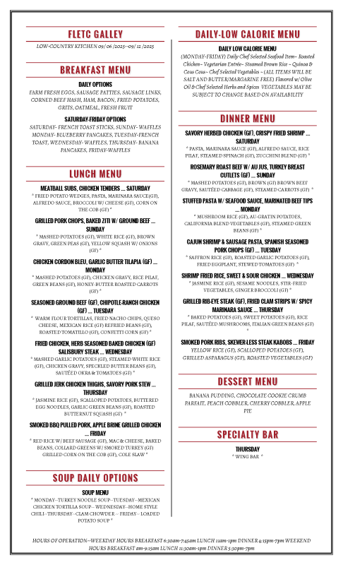 Week 1 Charleston FLETC ASRC Menu 09.06.25--09.12.25