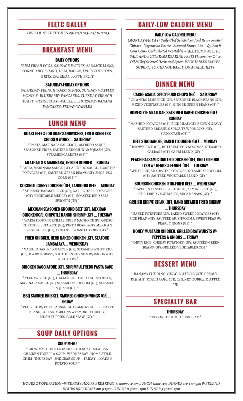 Week 3 CHARLESTON FLETC ASRC MENU 09.20.25--09.26.25