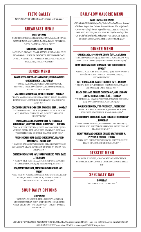 Week 3 Charleston FLETC ASRC Menu 08.16.25--08.22.25