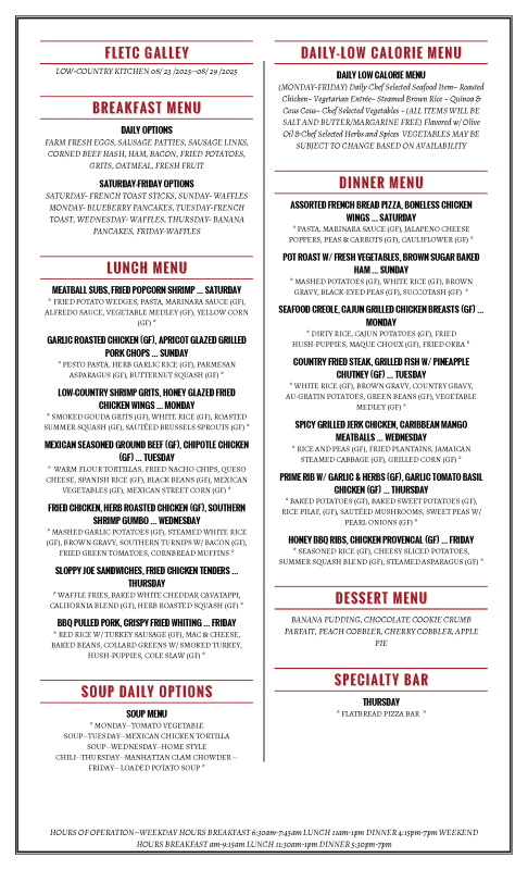 Week 4 Charleston FLETC ASRC Menu 08.23.25--08.29.25