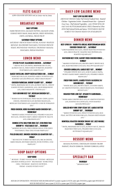 Week 5 Charleston FLETC ASRC Menu 08.30.25--09.05.25