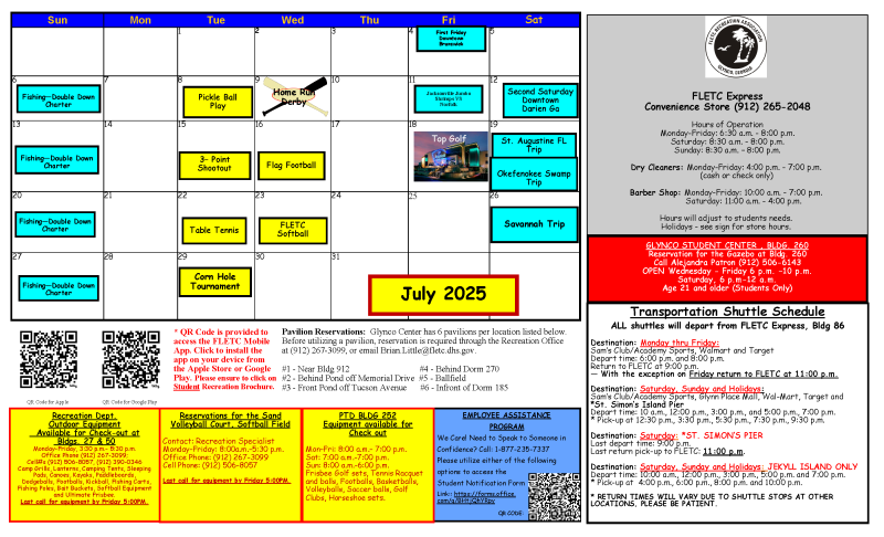 2025 July STUDENT Recreation Calendar