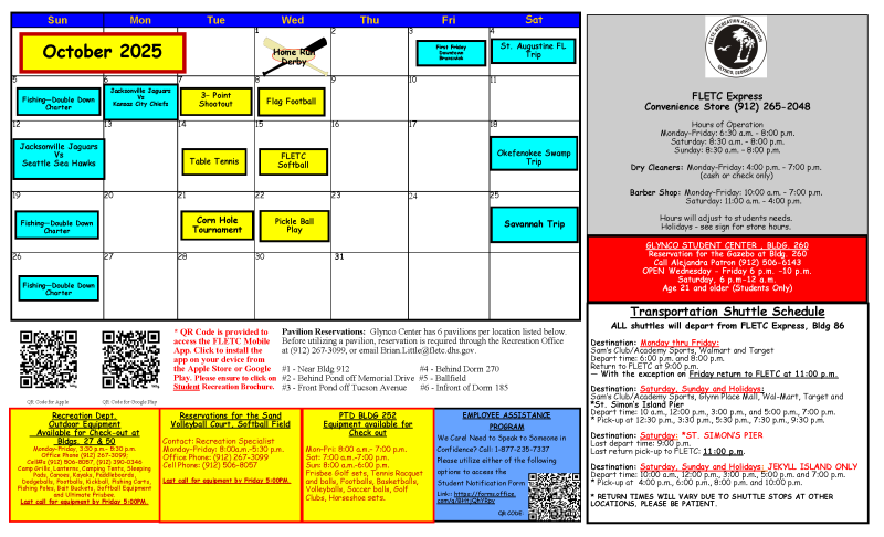 2025 October STUDENT Recreation Calendar