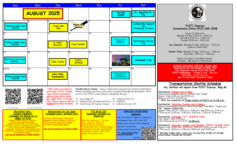 2025 August STUDENT Recreation Calendar