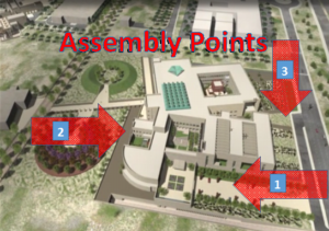 Aerial View of Building with Assembly Points