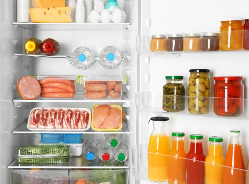 Cold food items inside a refrigerator