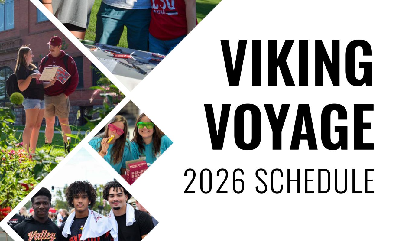 Photo of students on campus and text that says Viking Voyage 2026 Schedule.