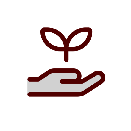 Hand holding a plant icon: Learn and Grow