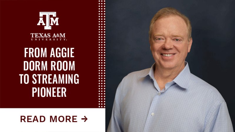 A man smiling. Text reads "From aggie dorm room to streaming pioneer. Tap here to read more."