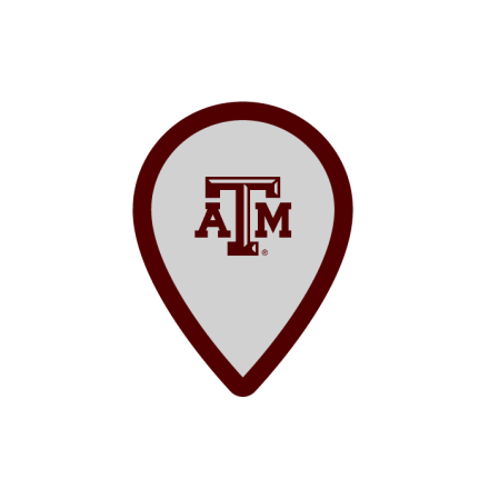 map pin with Texas A&M logo: Explore aggieland