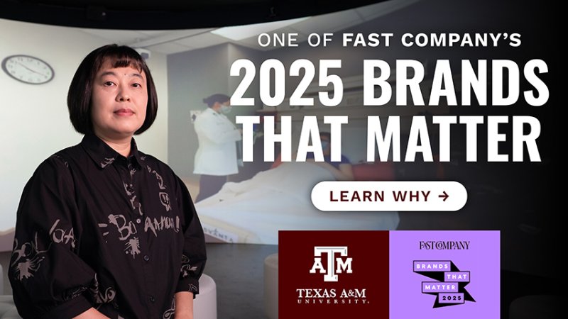 A woman stands in front of a movie screen. Text reads "One of Fast Company's Brands That Matter. Tap here to learn why.