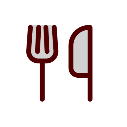 Plate, fork, and knife icon: Dining