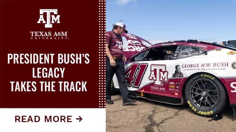 A man approaching a maroon and white race car. "President Bush's Legacy takes the track. Tap here to read more."