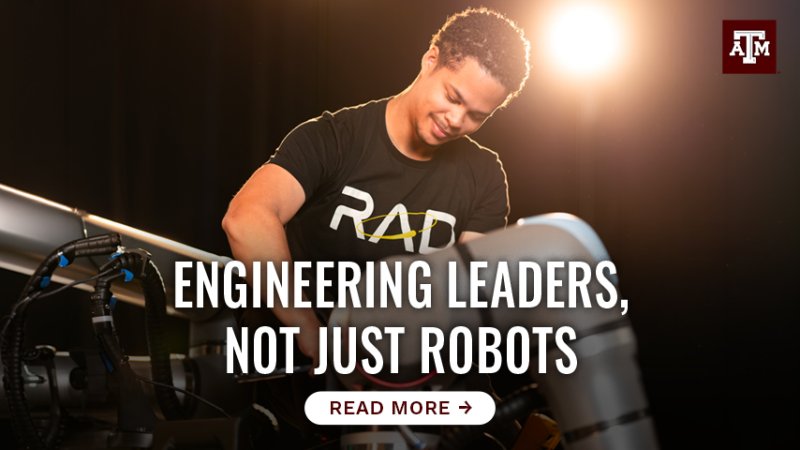 A man working on a machine. "Engineering Leaders, not just robots. Tap here to read more."