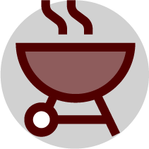 Icon of a barbecue grill with heat waves radiating off it: Camaraderie BBQ