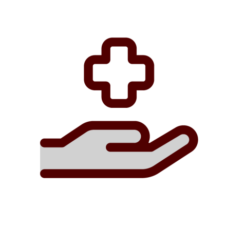 Hand holding a medical cross icon: University Health Services