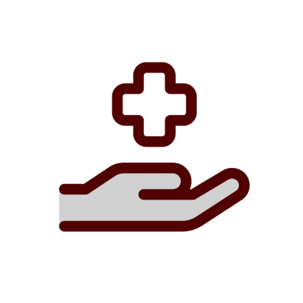 Hand holding a medical cross icon: University Health Services