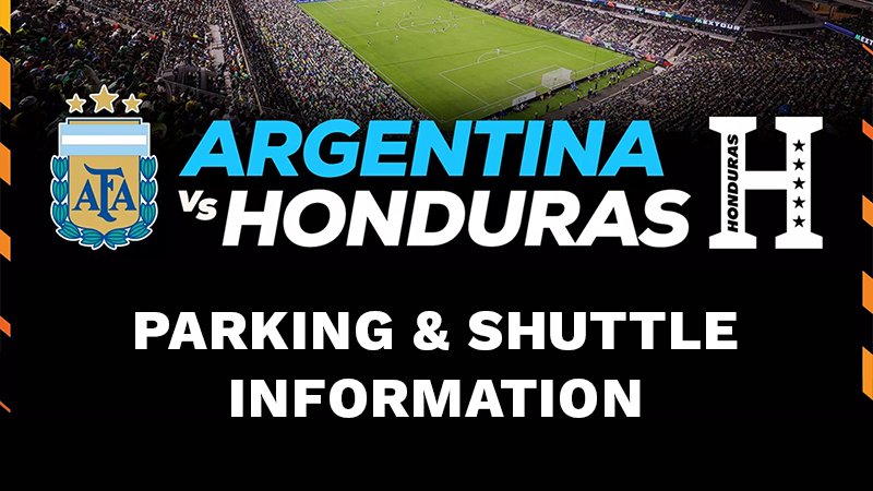 A soccer field surrounded by fans in stands. Argentina vs Honduras, Parking & Shuttle Information. Tap Here.