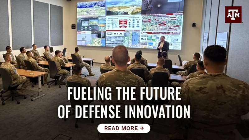 Soldiers standing in a class together looking at several displays. "Fueling the future of defense innovation. Tap here to read more."