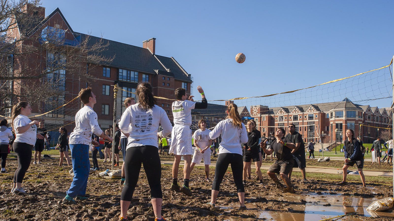 Students playing oozeball at south campus