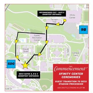 Map of the Guest path from XFINITY Center to Main Ceremony.