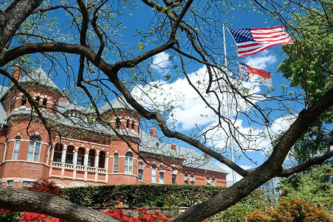 Foust building at the start of Spring.