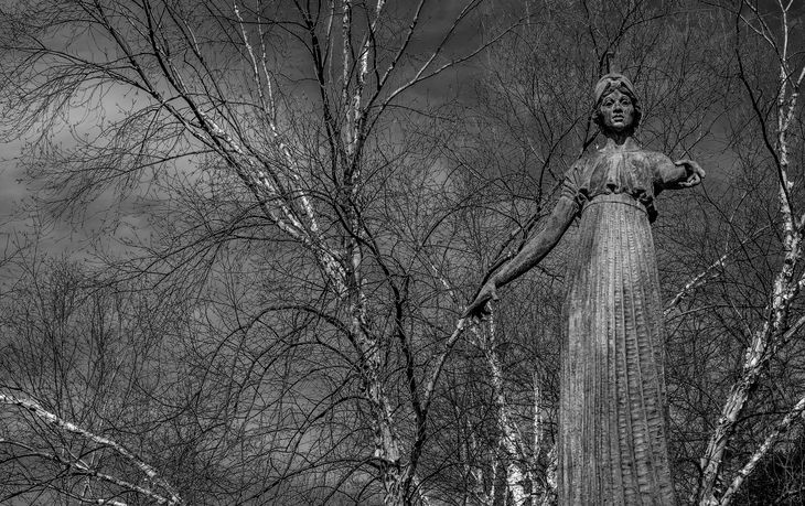 Black and white image of Minerva in the winter.