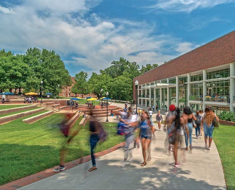 Connecting the EUC lawn, the Jackson Library and Moran Commons this walkway is very popular and always active.