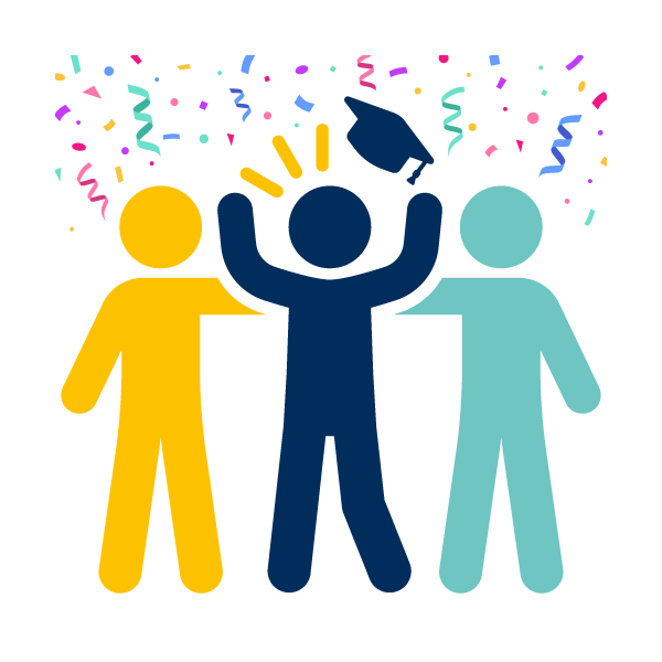 Icon of a graduate with confetti falling down