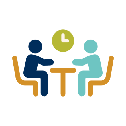 Link to University Learning Center page represented by an icon of two people sitting at a table with a clock between the two people
