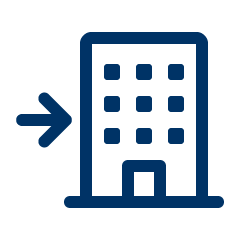 Icon of a building with an arrow, linking to Handshake for career services and job opportunities