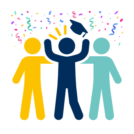 Icon of a graduate with confetti falling down