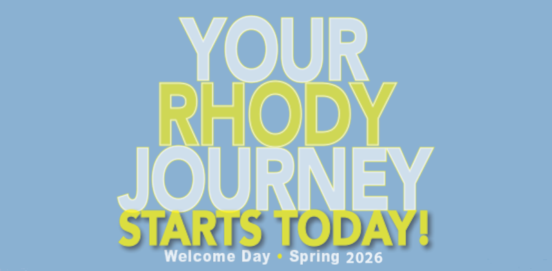"Your Rhody Journey Starts Today!" on a blue background