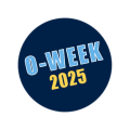 Circle-shaped graphic with a dark blue background featuring the text 'O-Week 2024' in bold, with 'O-Week' in white and current year in yellow.