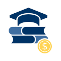 Icon of a blue video film strip with a play button in the center