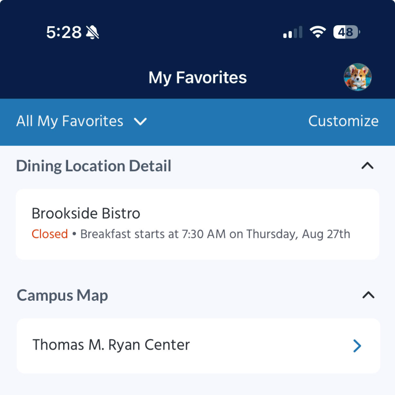 Screenshot of the My Favorites page with several items listed.