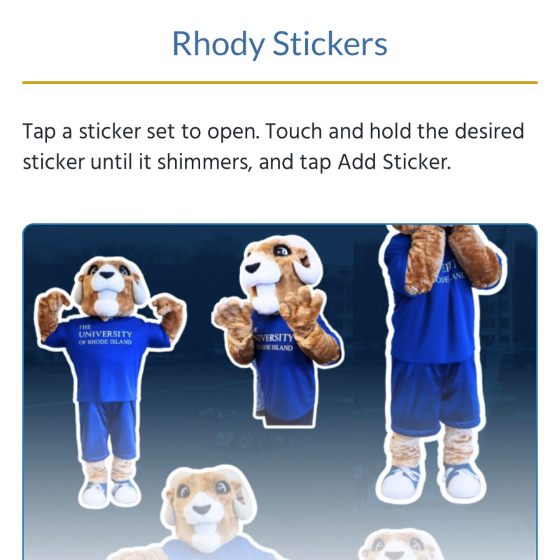 Screenshot of Rhody COnnect Stickers page