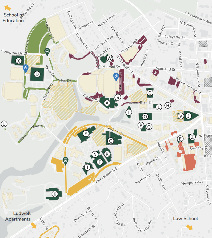 Screenshot of map of campus