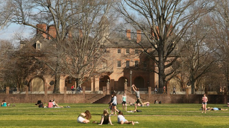 Students relaxing and exercising in the Sunken Garden.