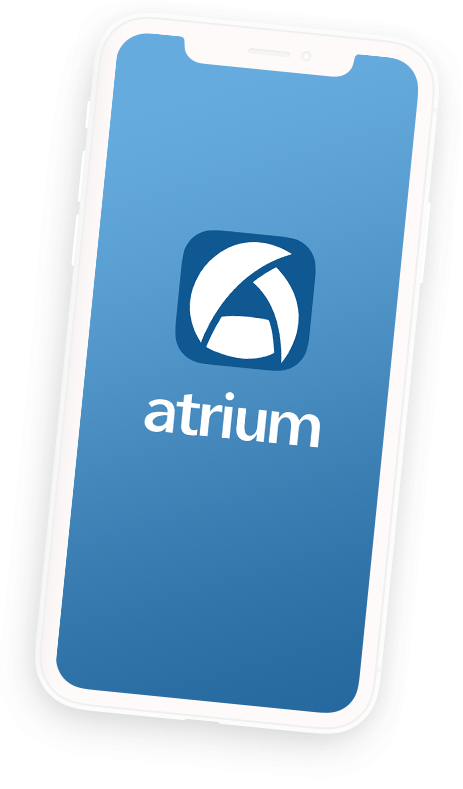 Atrium logo on a sample phone